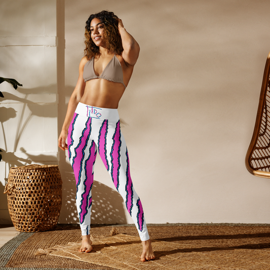 Women's Yoga Pocket Leggings with Pink & Cyan Slashes