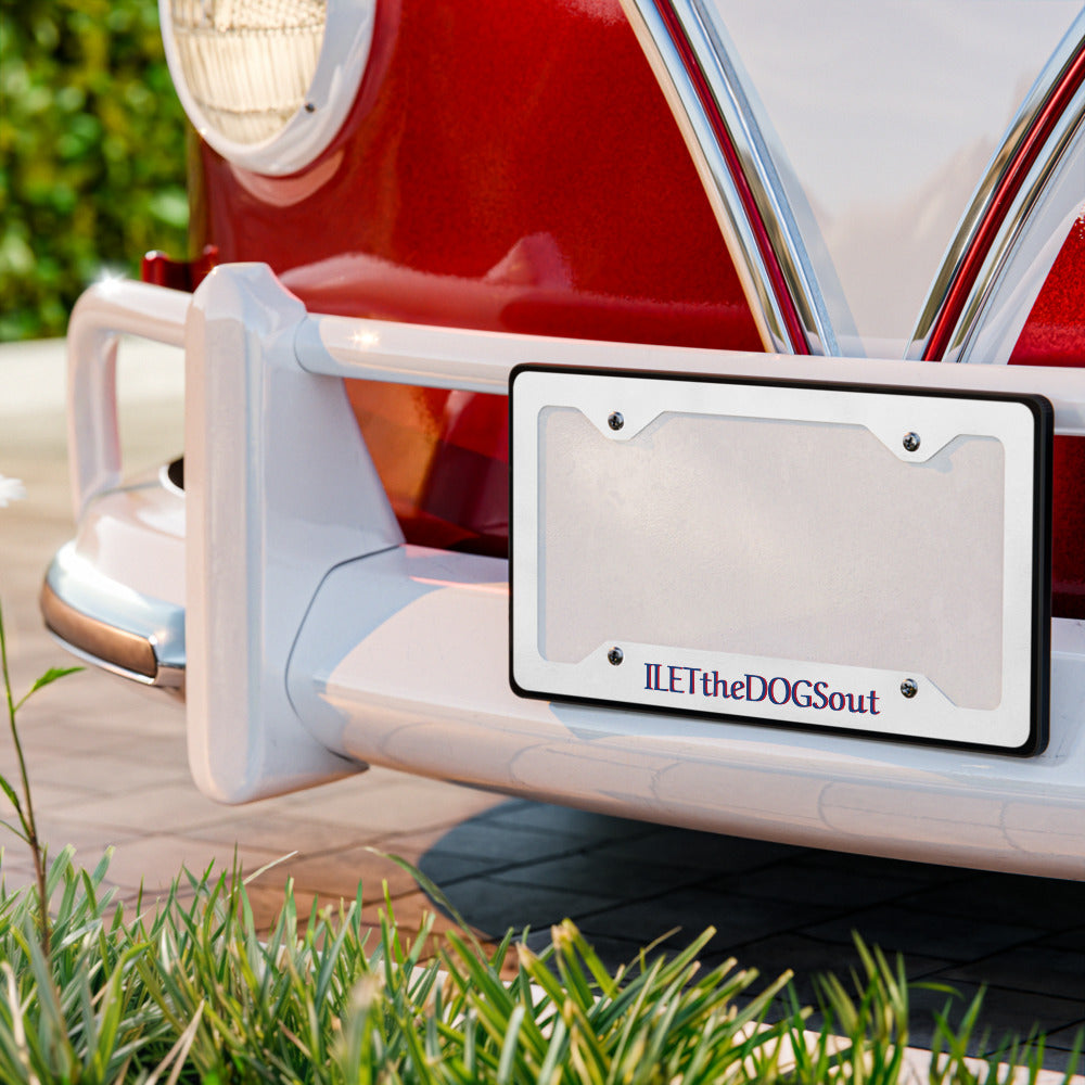 Metal License Plate Frame with Blue and Red Name