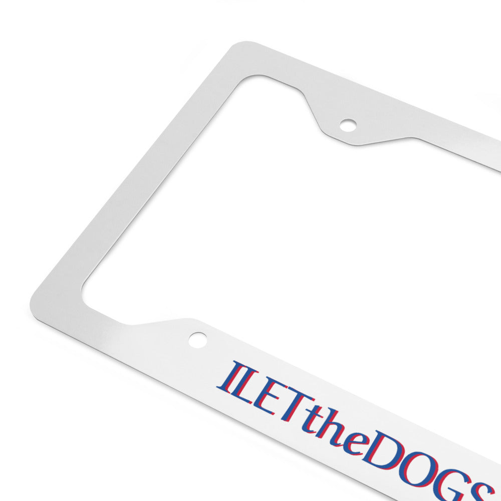 Metal License Plate Frame with Blue and Red Name