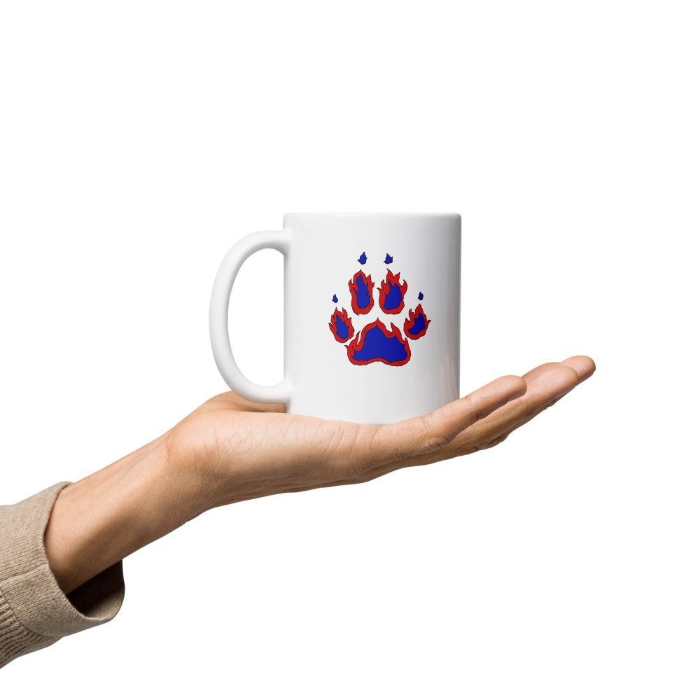 White Glossy Mug with USA Colored Paw Print Logos