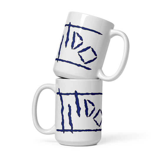 White Glossy Mug with Blue Logos