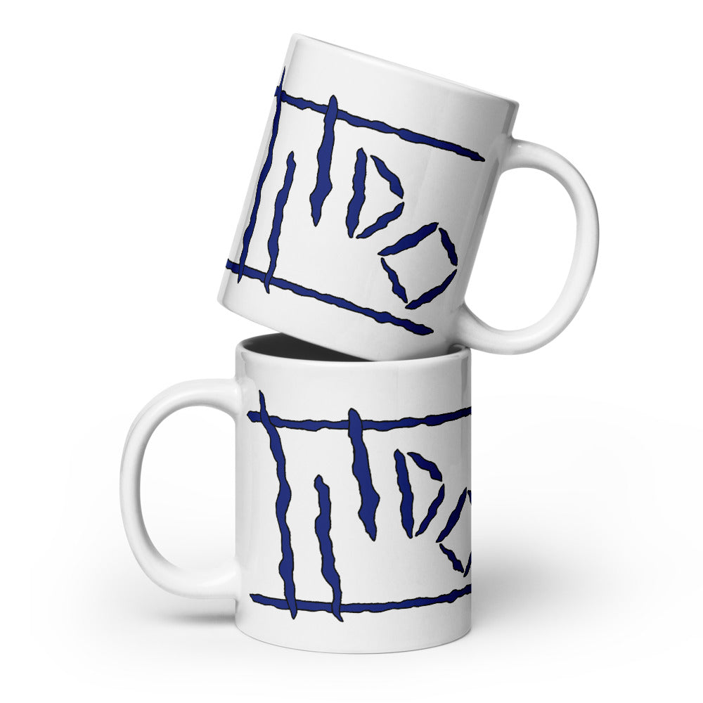 White Glossy Mug with Blue Logos