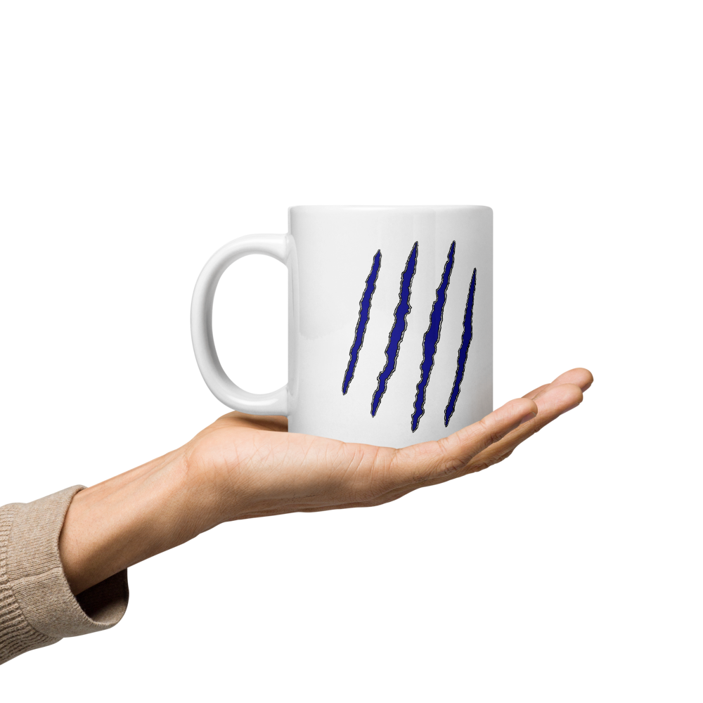 White Glossy Mug with Blue Slashes