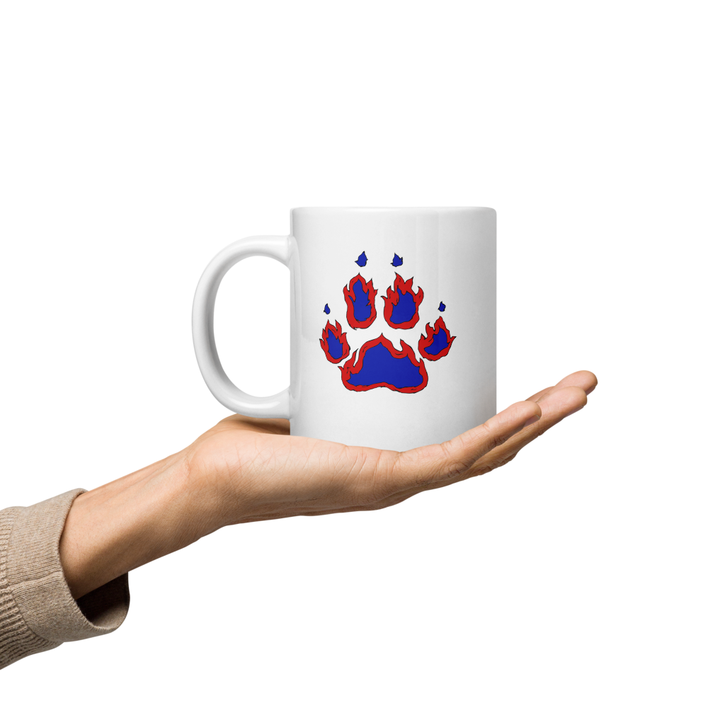 White Glossy Mug with USA Colored Paw Print Logos