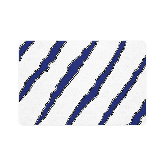 White 12x18 Pet Food Mat with Blue Slashes