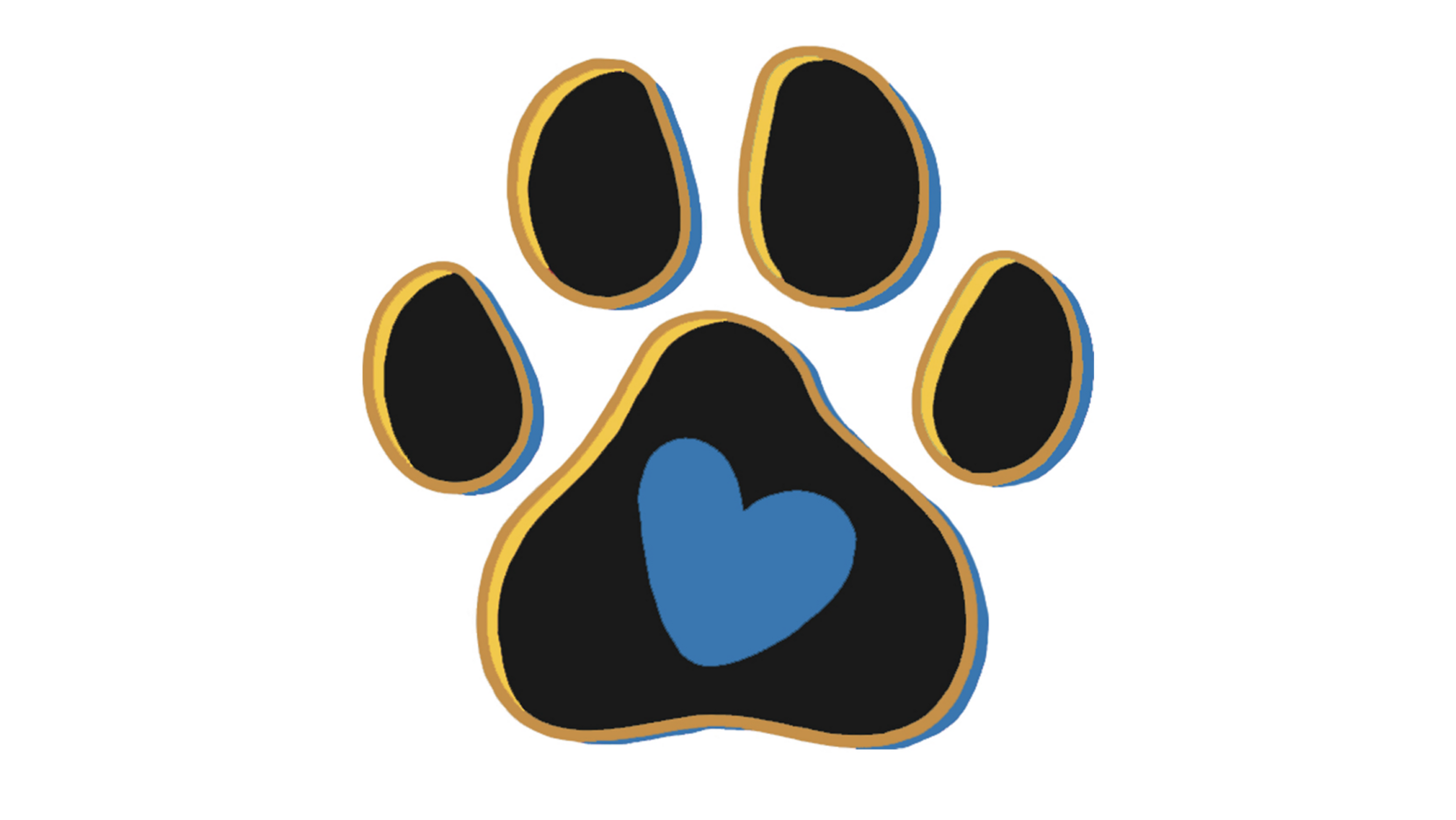 Paw print with a blue heart in the center on a white background