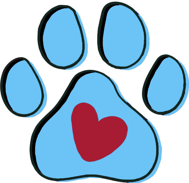Blue paw print with a red heart in the center on a white background