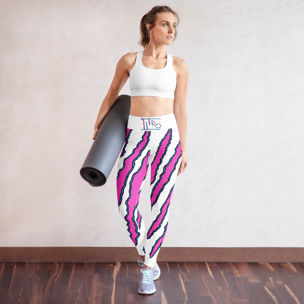 Women's Yoga Pocket Leggings with Pink & Cyan Slashes