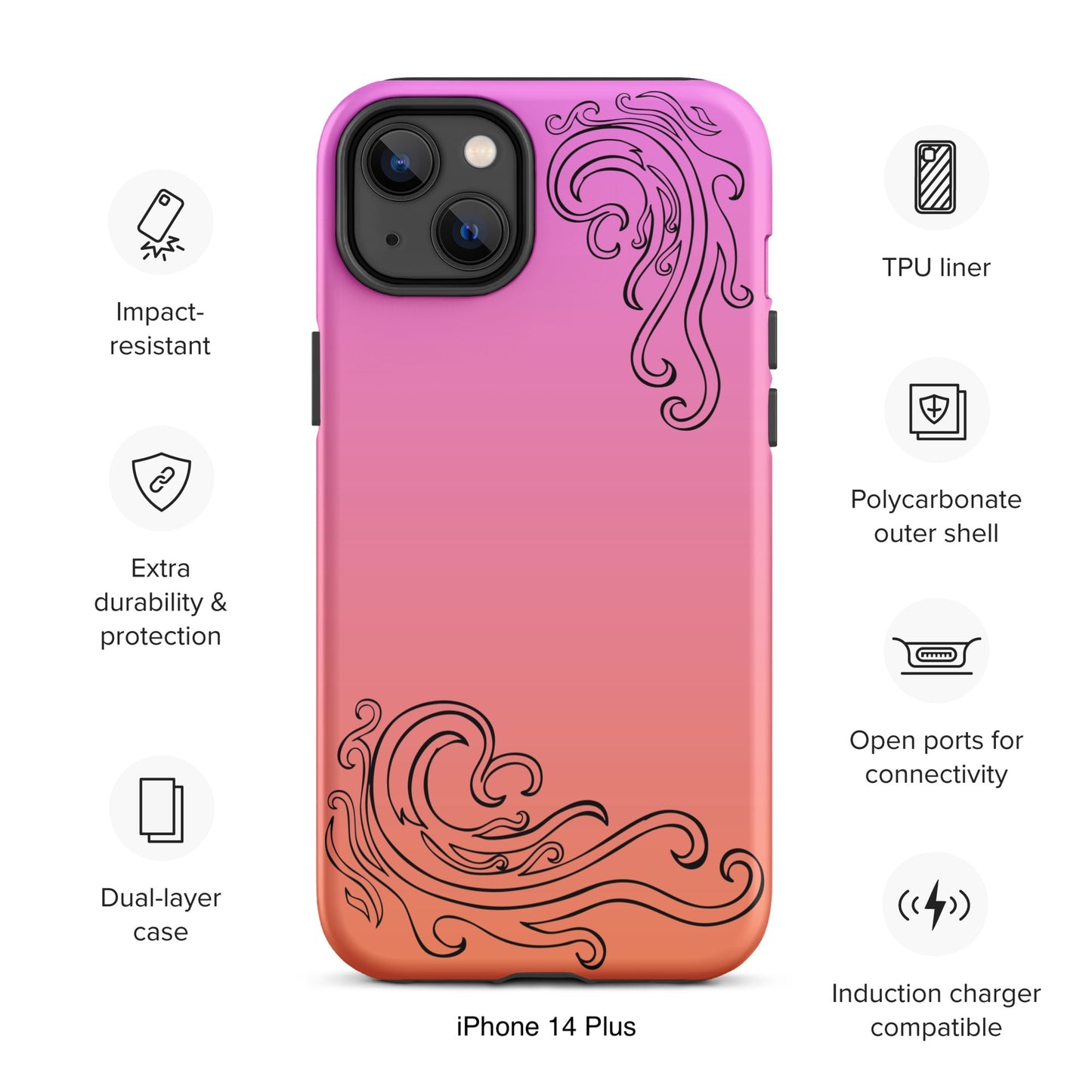 Pink and Orange Tough Case for iPhone® with Tribal Logos