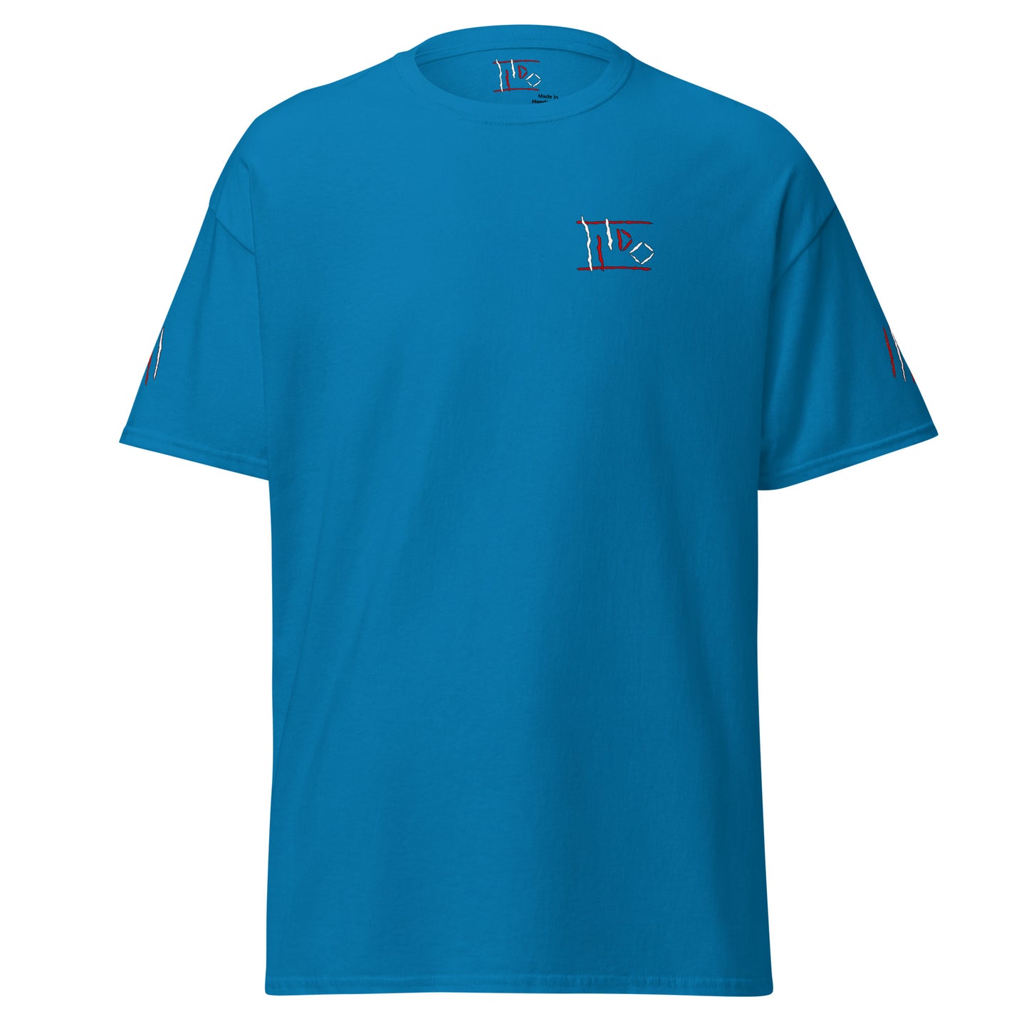 Various Blue Colored Unisex Classic Tees with Multiple USA Colored Logos