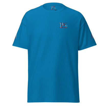 Various Blue Colored Unisex Classic Tees with Multiple USA Colored Logos