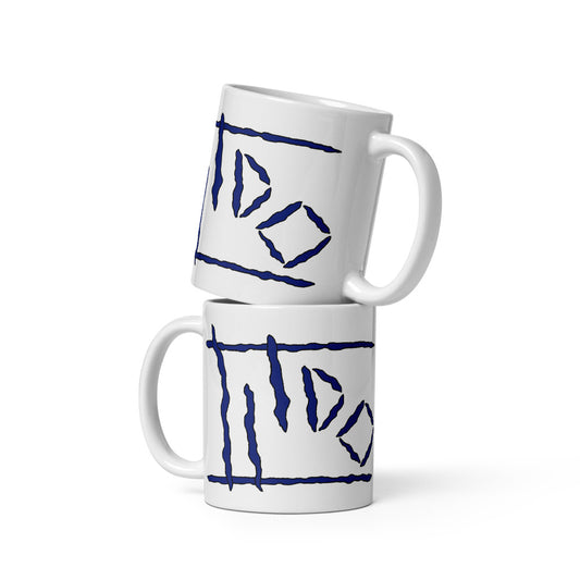 White Glossy Mug with Blue Logos