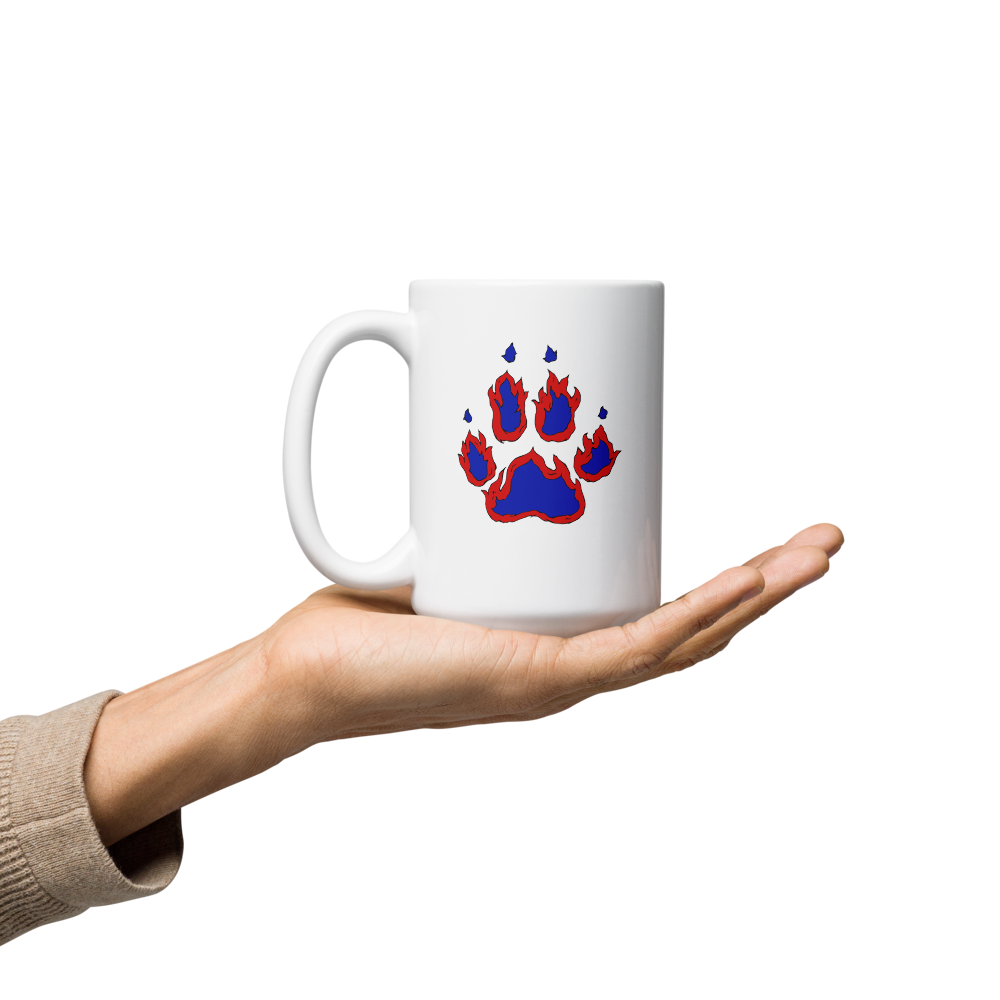 White Glossy Mug with USA Colored Paw Print Logos